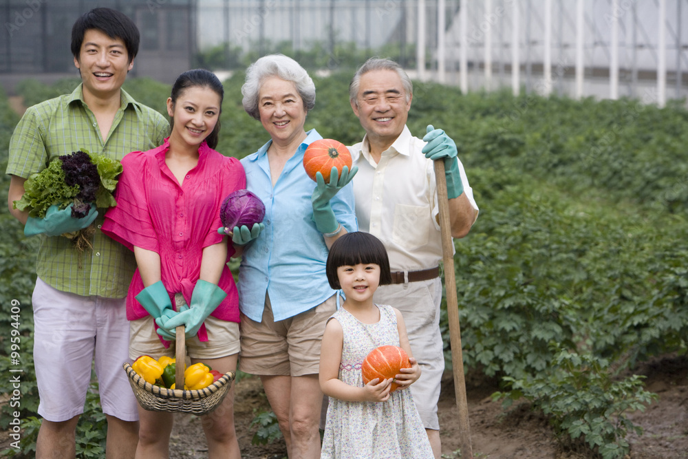 Three generation family in the garden