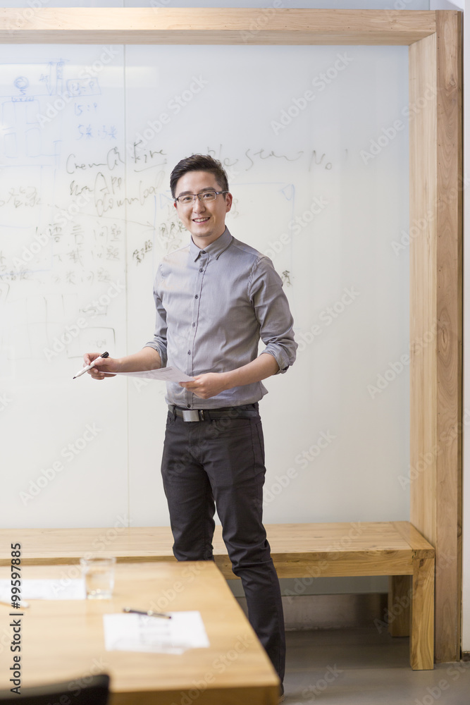 Businessman standing in front of the whiteboard