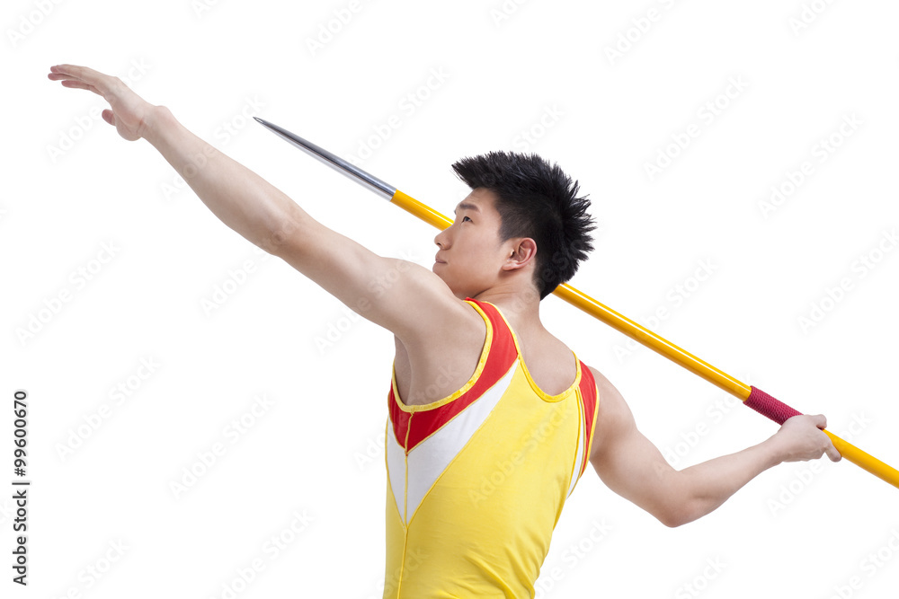 Male athlete throwing javelin