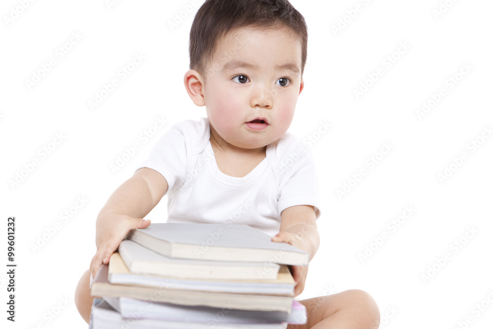 Cute baby boy with mortar board and glasses