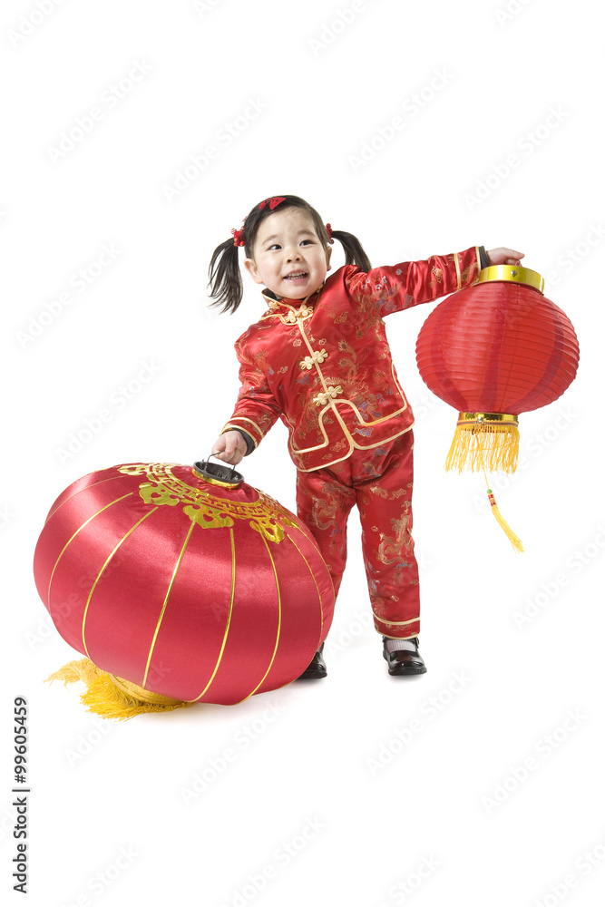 Young girl with Chinese traditional red lantern