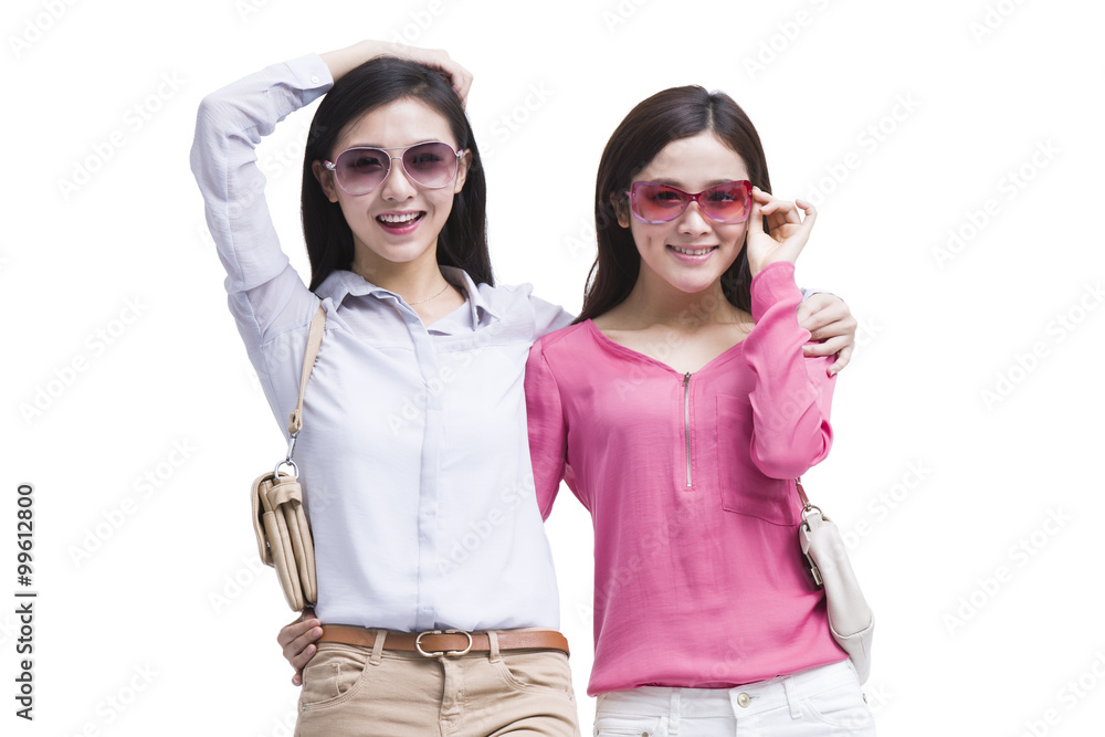 Best female friends wearing sunglasses