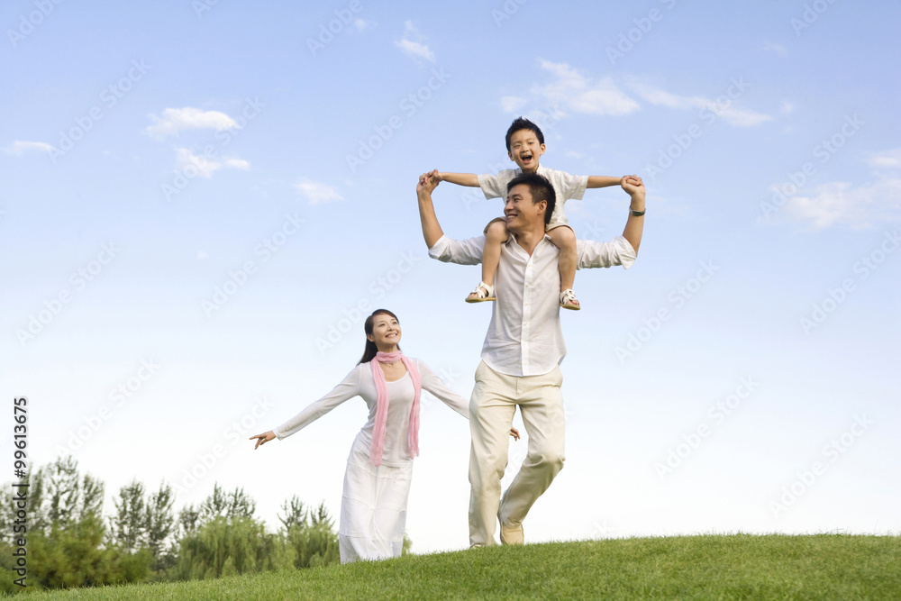 A young family enjoying the park