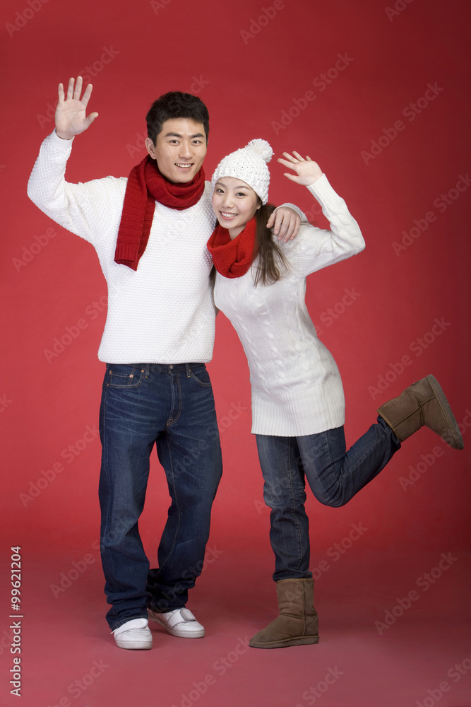 Young couple in winter clothes