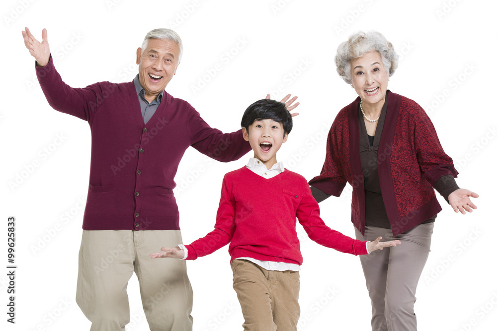 Portrait of happy family arms outstretched