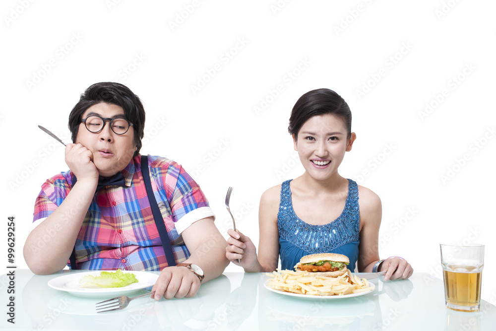 Different diet between overweight man and young woman