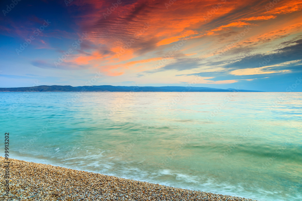 Magical sunset over the sea,near Makarska,Dalmatia,Croatia