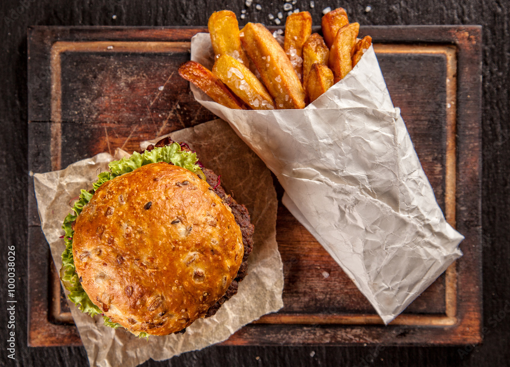 Home made hamburger with lettuce and cheese