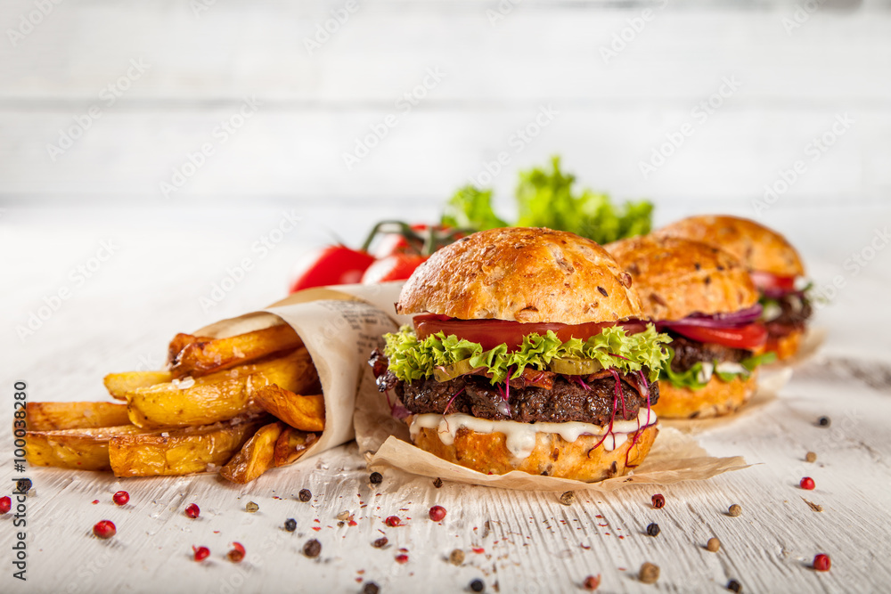 Home made hamburger with lettuce and cheese