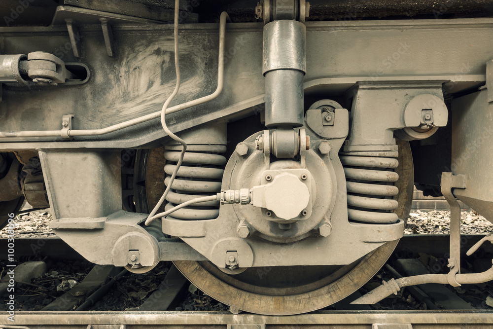 Old train wheel on a track