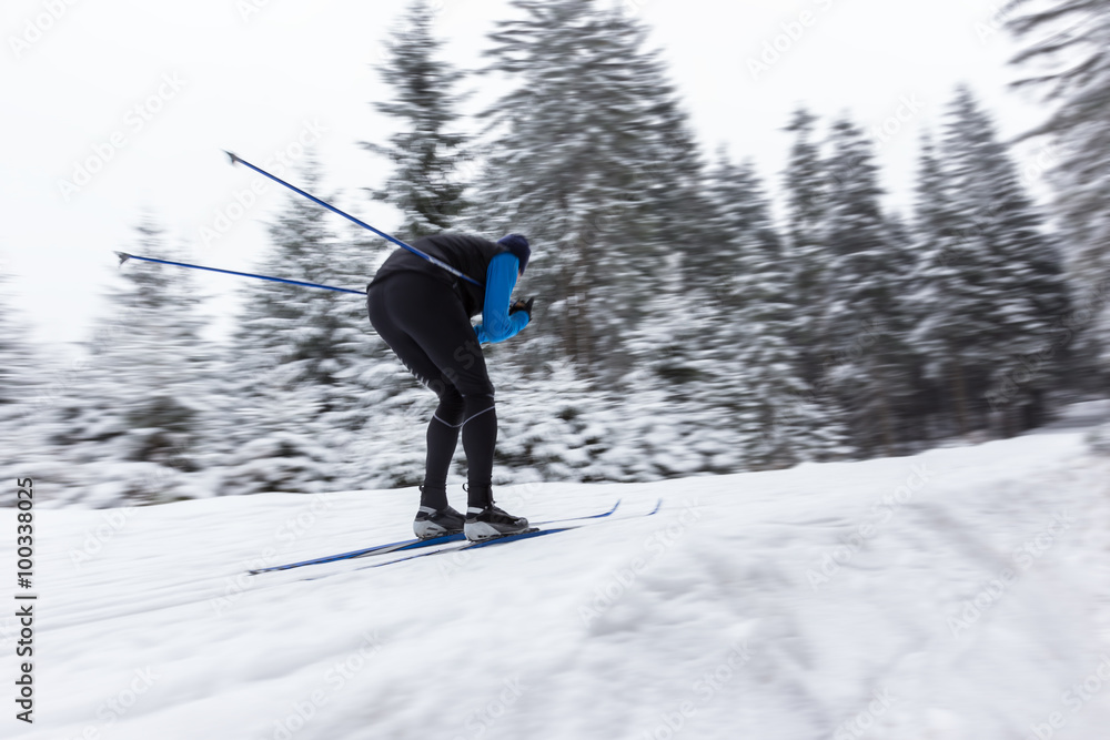 Cross-country skier in blur motion