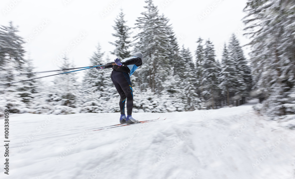 Cross-country skier in blur motion