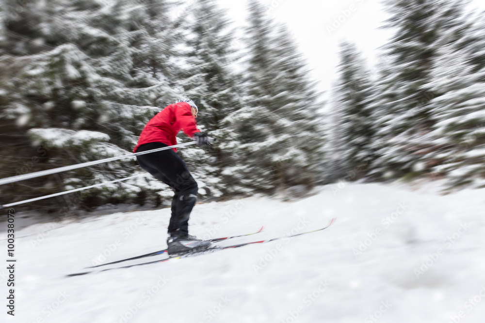 Cross-country skier in blur motion