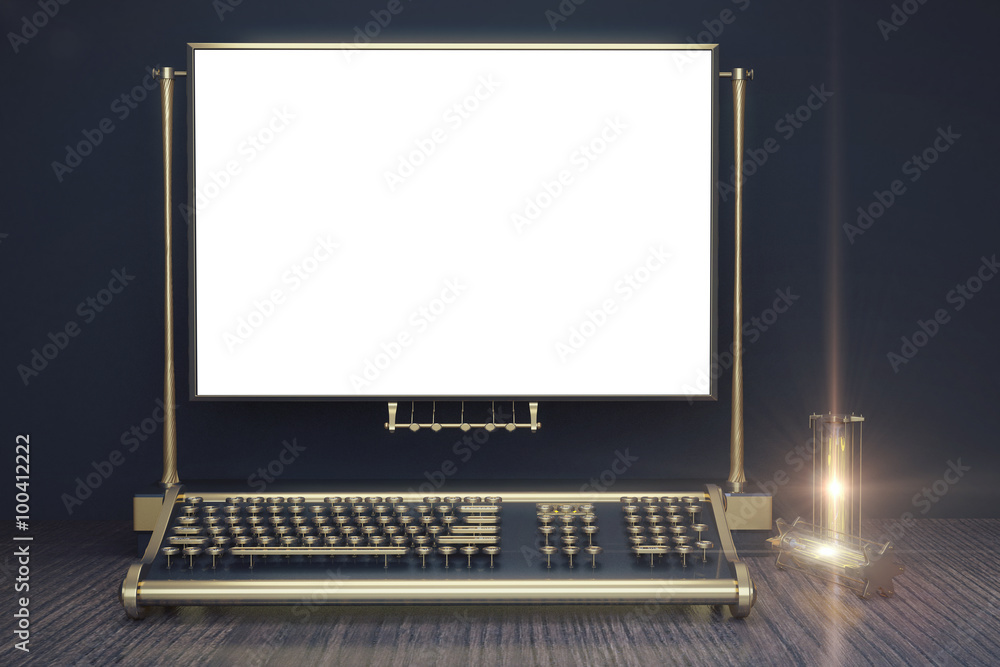 Blank white paper with vintage typewriter and candlestick in ste