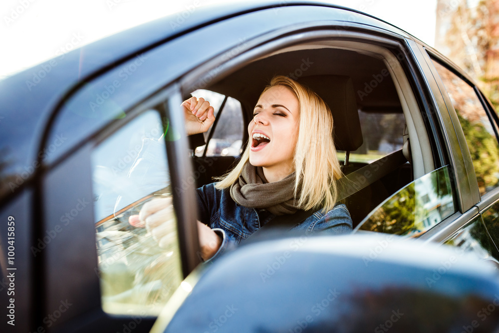 Woman driving a car