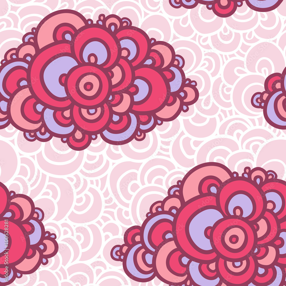 Seamless abstract hand-drawn pattern. Vector illustration of seamless with colorful clouds on a pink