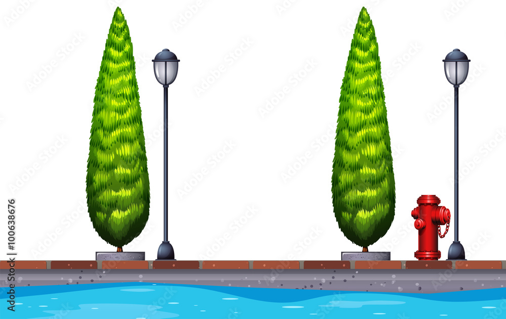 Seamless background with trees and canal