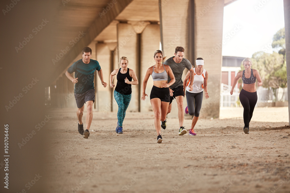 Group of runners training outdoors