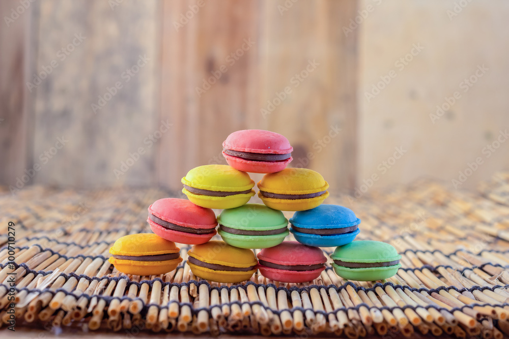 Colorful macaroons, delicious French pastries