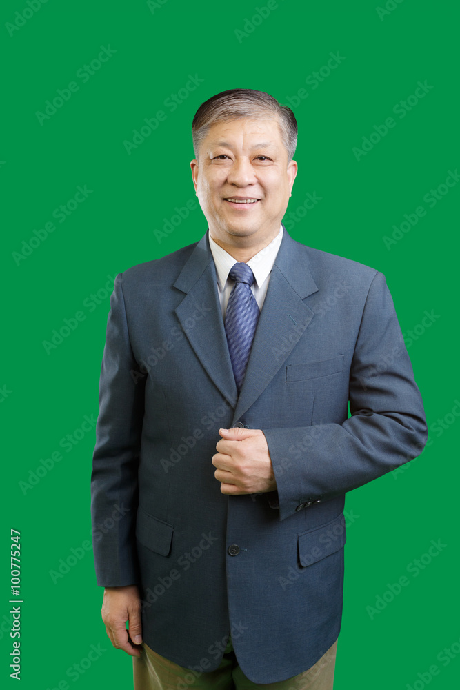 portrait gesture of old asian man in suit and tie with smiling