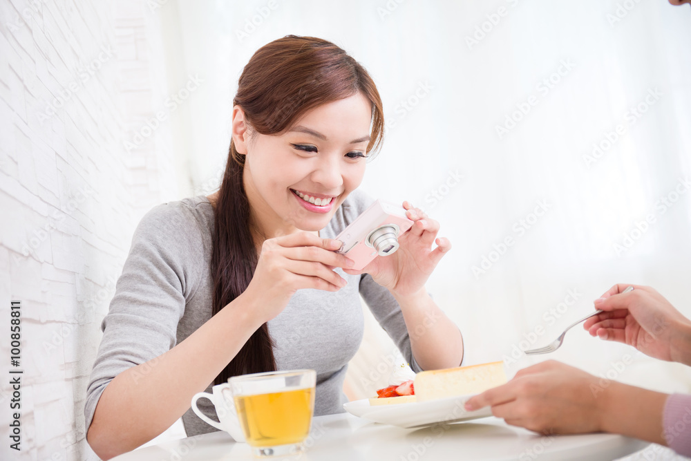 happy young woman take picture