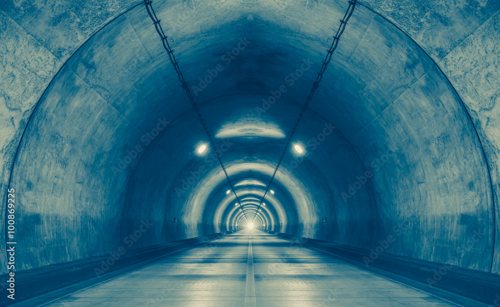 Interior of an urban tunnel at mountain without traffic..