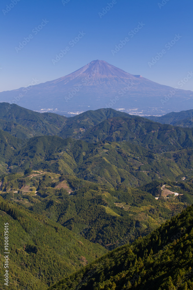 Mountain Fuji without snow on top in autumn season