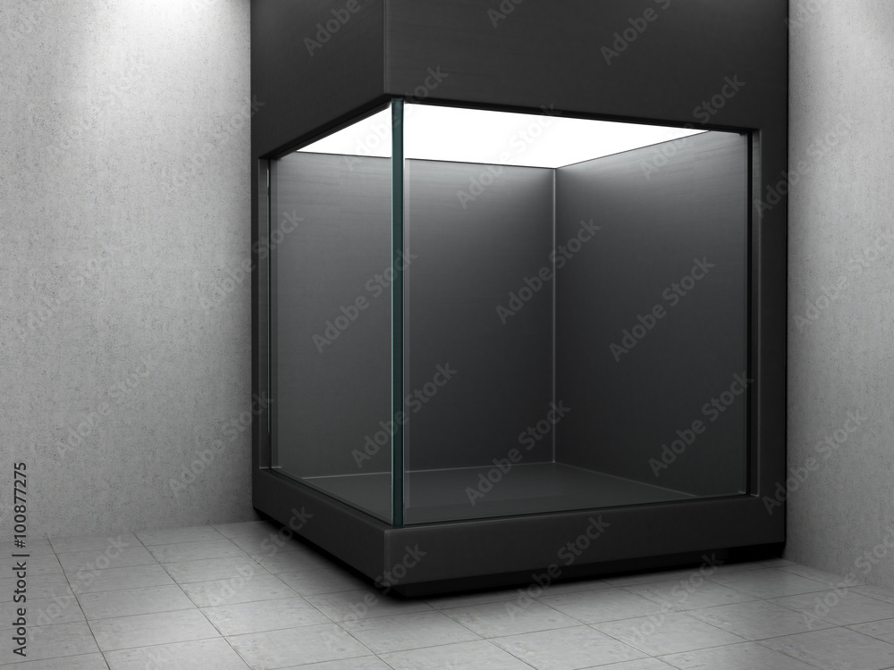 Empty black glass showcase