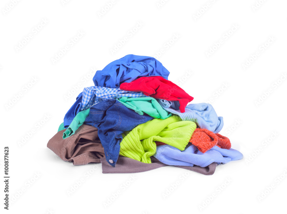 heap of colorful clothes, isolated on white background