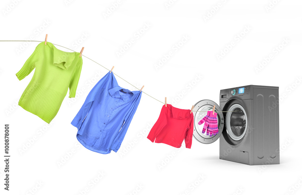 clothes on a rope with a washing machine