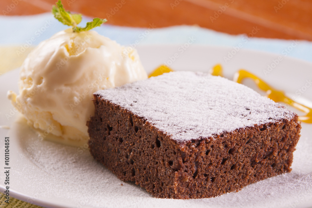 Chocolate cake with ice cream