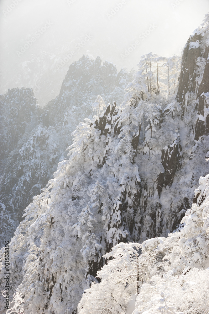 snow scene of Huangshan hill in Winter