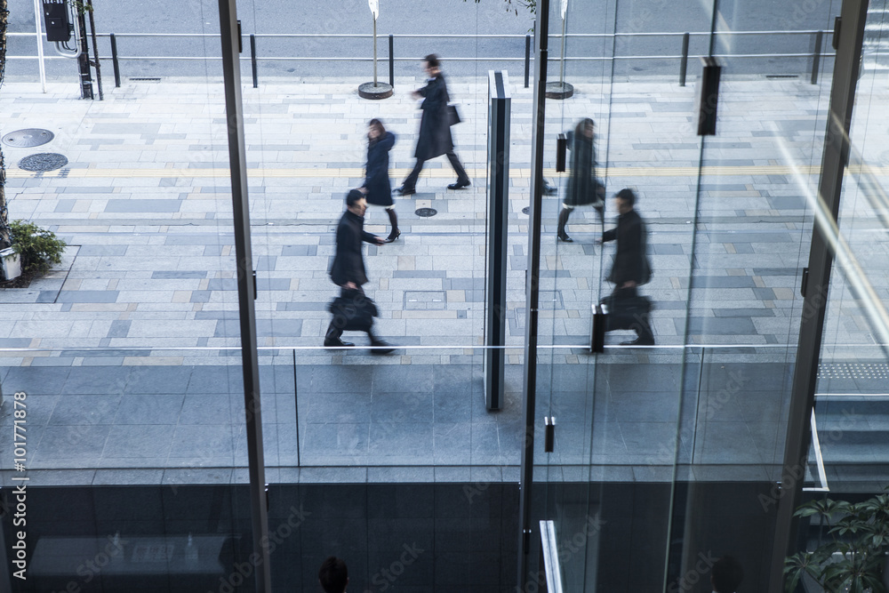 Office district landscape that is reflected in the symmetry