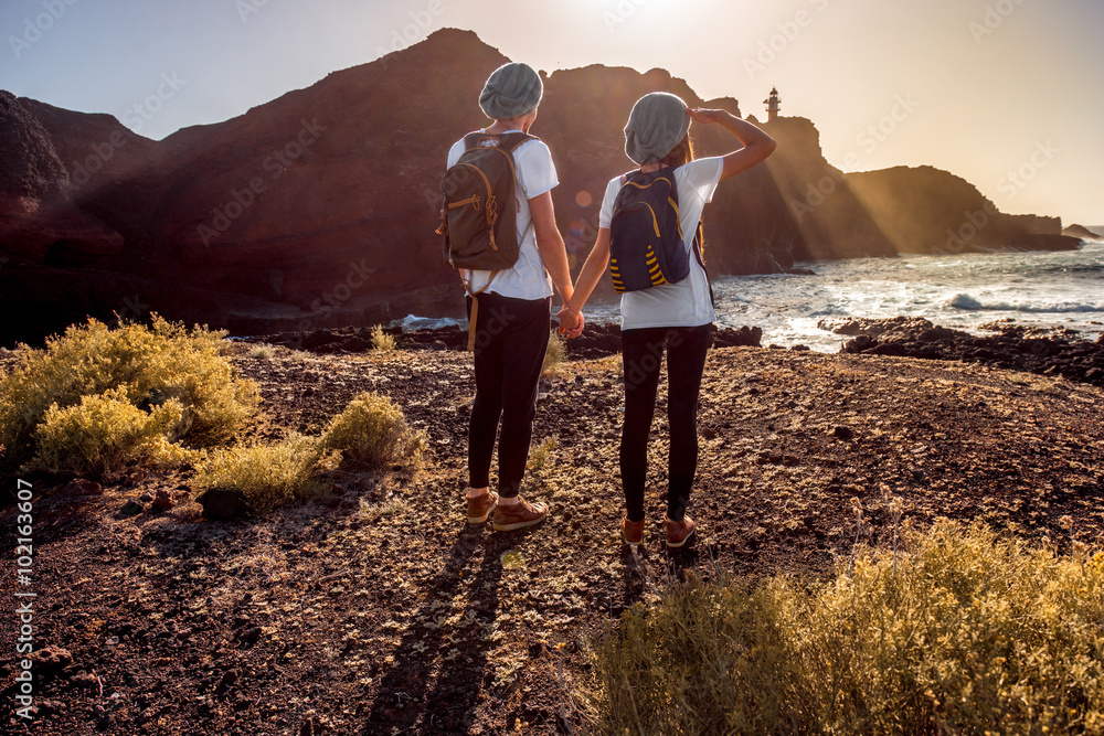 Young couple traveling nature