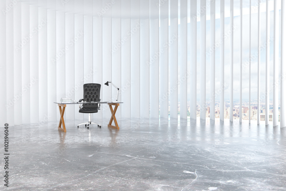 Work desk in a contemporary white room