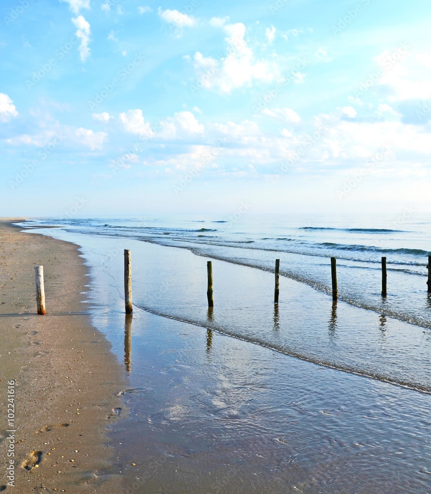 Holzpfähle, Strand, Meer