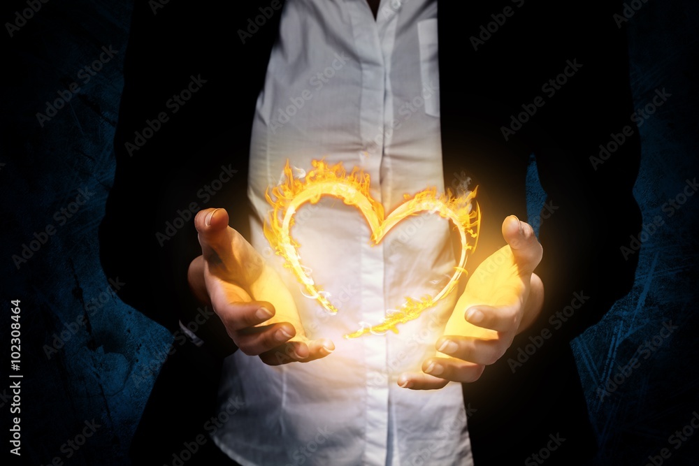 Composite image of businesswomans hands presenting