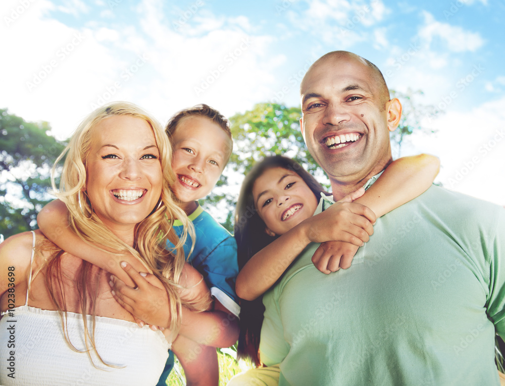 Family Playing Outdoors Children Field Concept