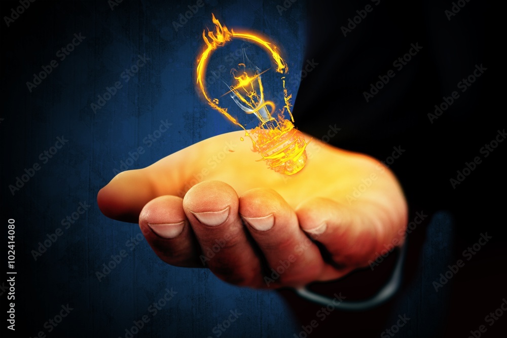 Composite image of mid section of a businessman with hands out