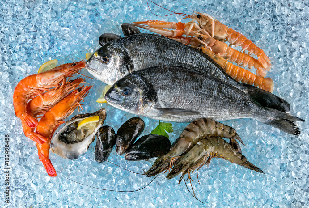 Seafood placed on ice drift