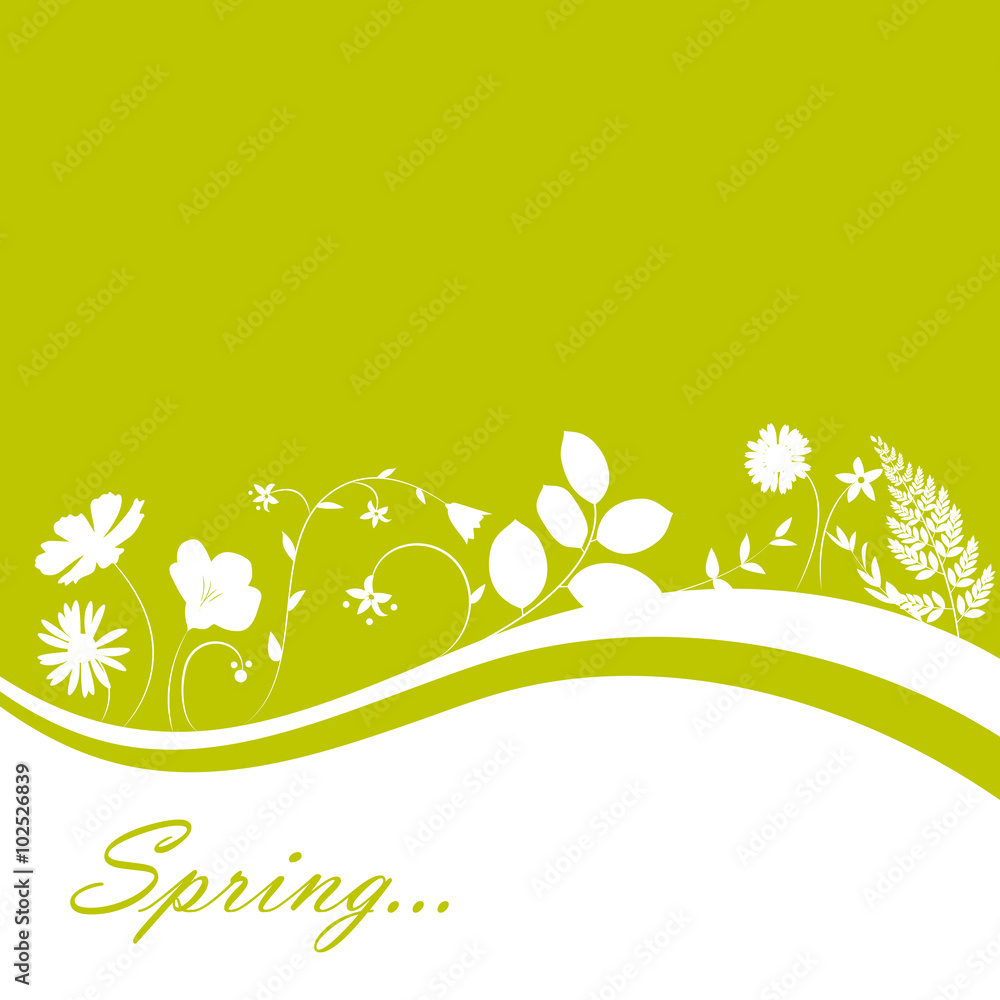 Abstract Natural Spring Background with Flowers and Leaves. Vect