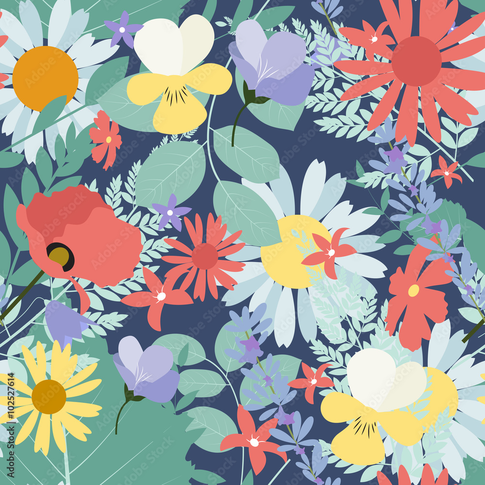 Abstract Natural Spring Seamless Pattern Background with Flowers