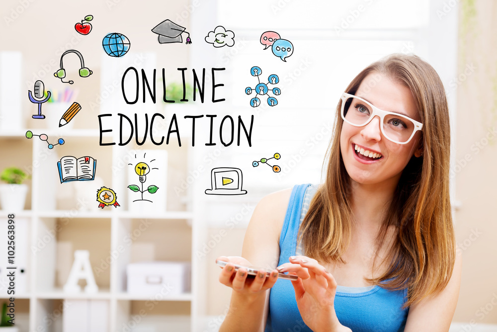 Online education concept with young woman