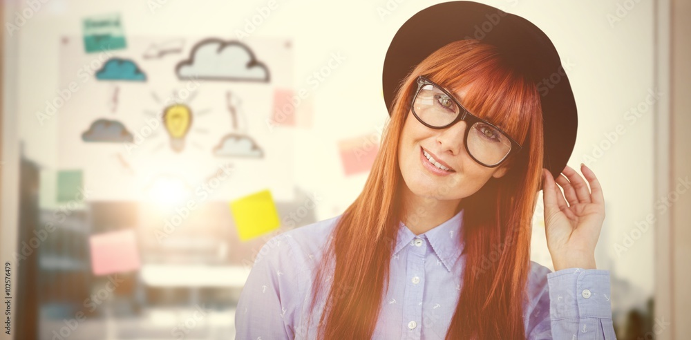 Composite image of hipster woman posing face to the camera