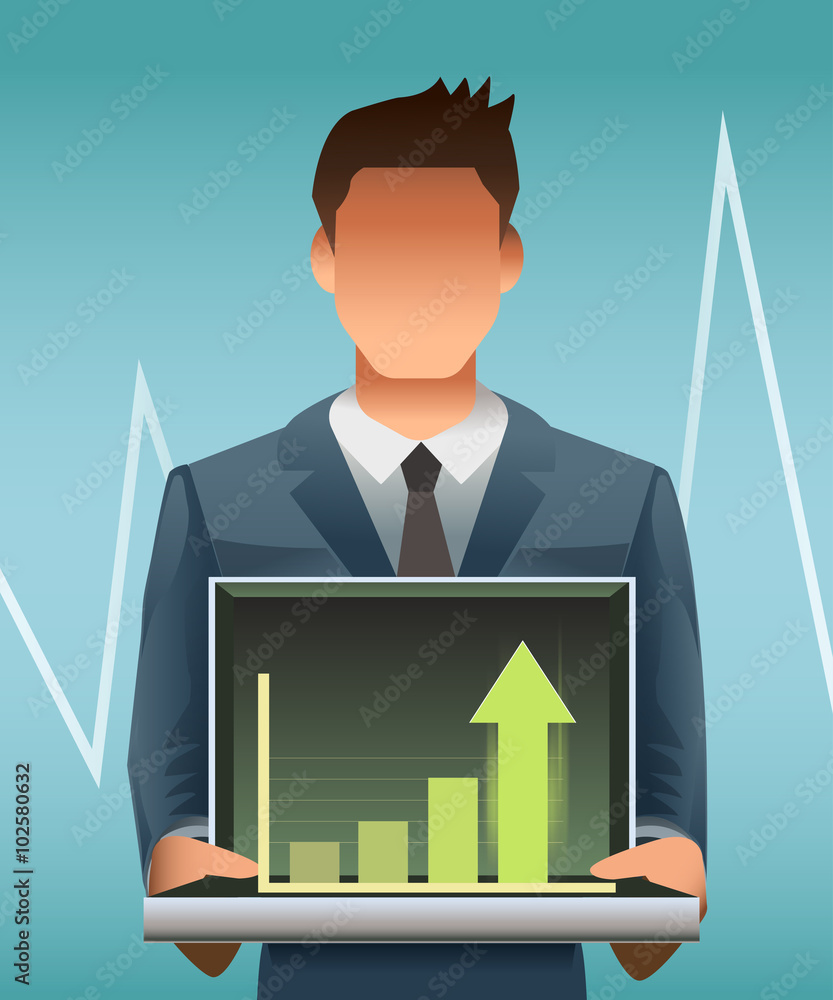 展示商业增长图的商人。自信的商人。商业增长。插图