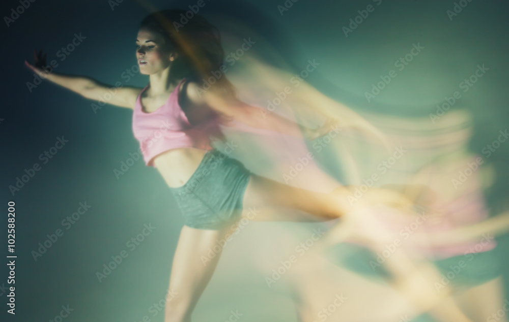 Modern hip hop dancer woman, motion blur