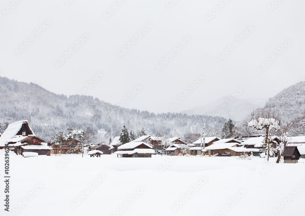 世界遗产白川村，冬天有雪