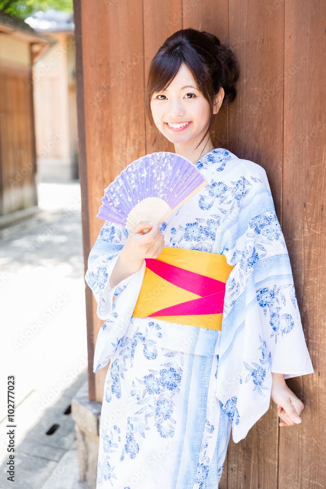 young asian woman wearing kimono