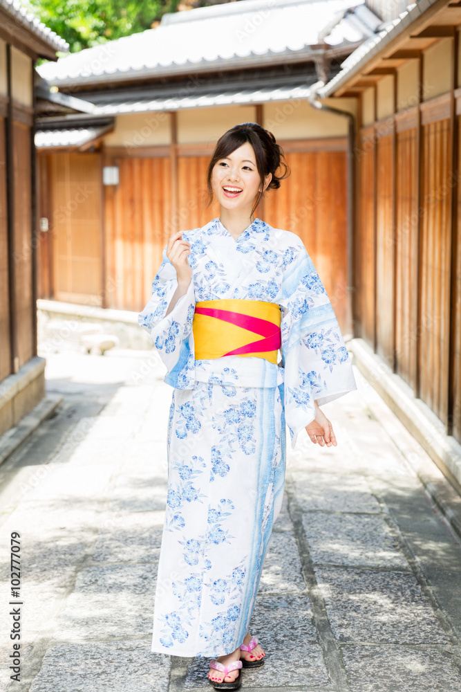 young asian woman wearing kimono