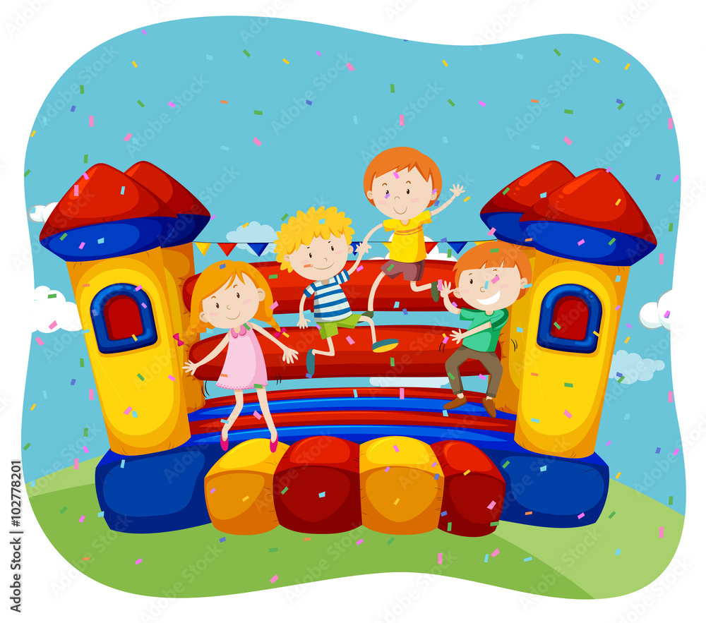 Children jumping on the bouncing house